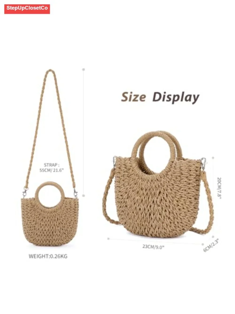 Straw Crochet Hobo Bag Handmade Woven Half Moon Shoulder Tote Summer Beach